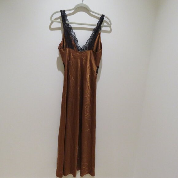 ABERCROMBIE & FITCH Satin Lace Midi Slip Dress Terracotta Y2K Friends Holidays - Picture 9 of 16